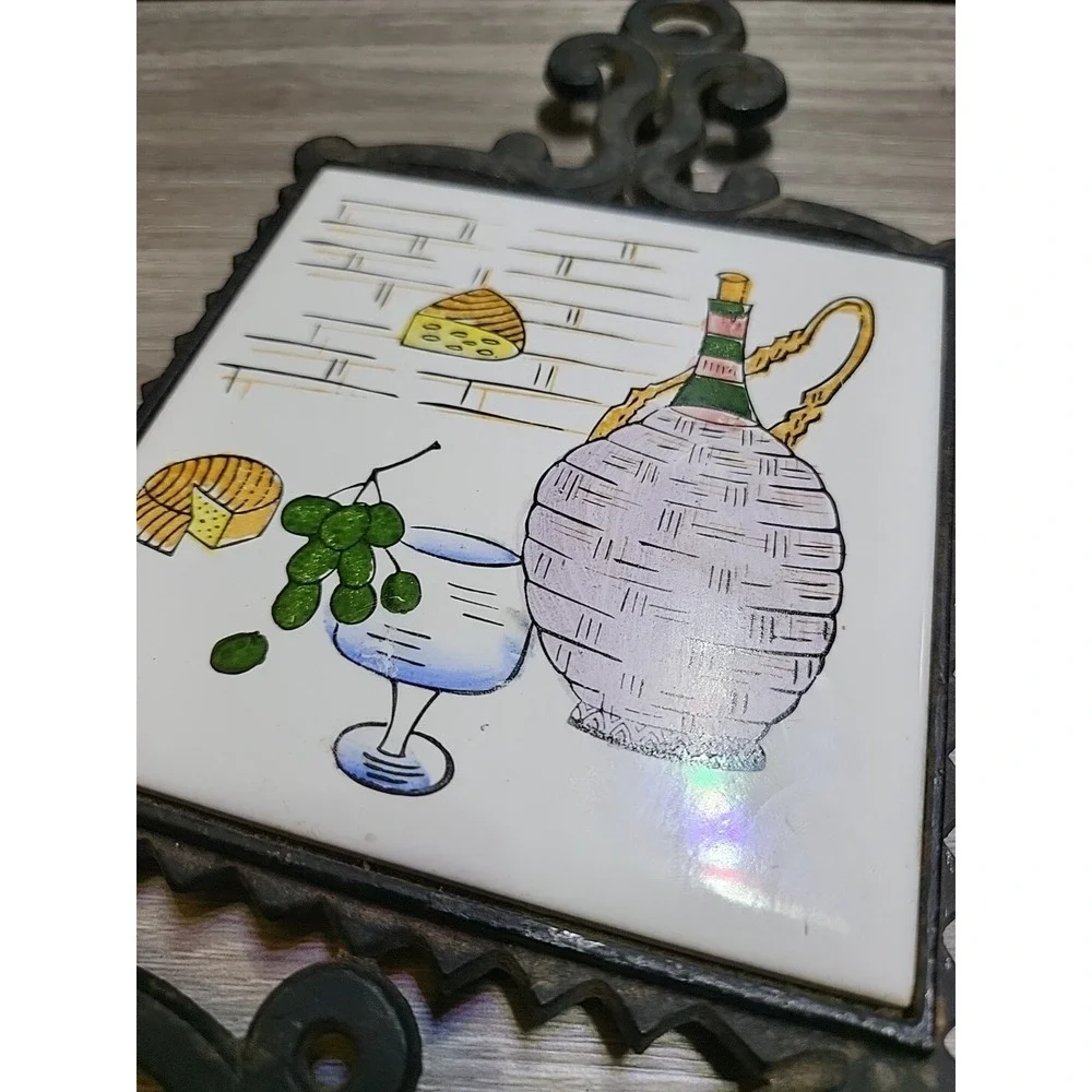 Set Of Two Vintage Trivets - Wine And Cheese Tiles